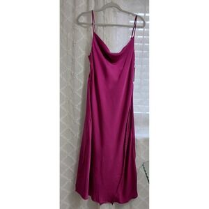Dex Satin Slip Midi Dress Fuchsia Berry Cowl Neck Spaghetti Straps Size Medium